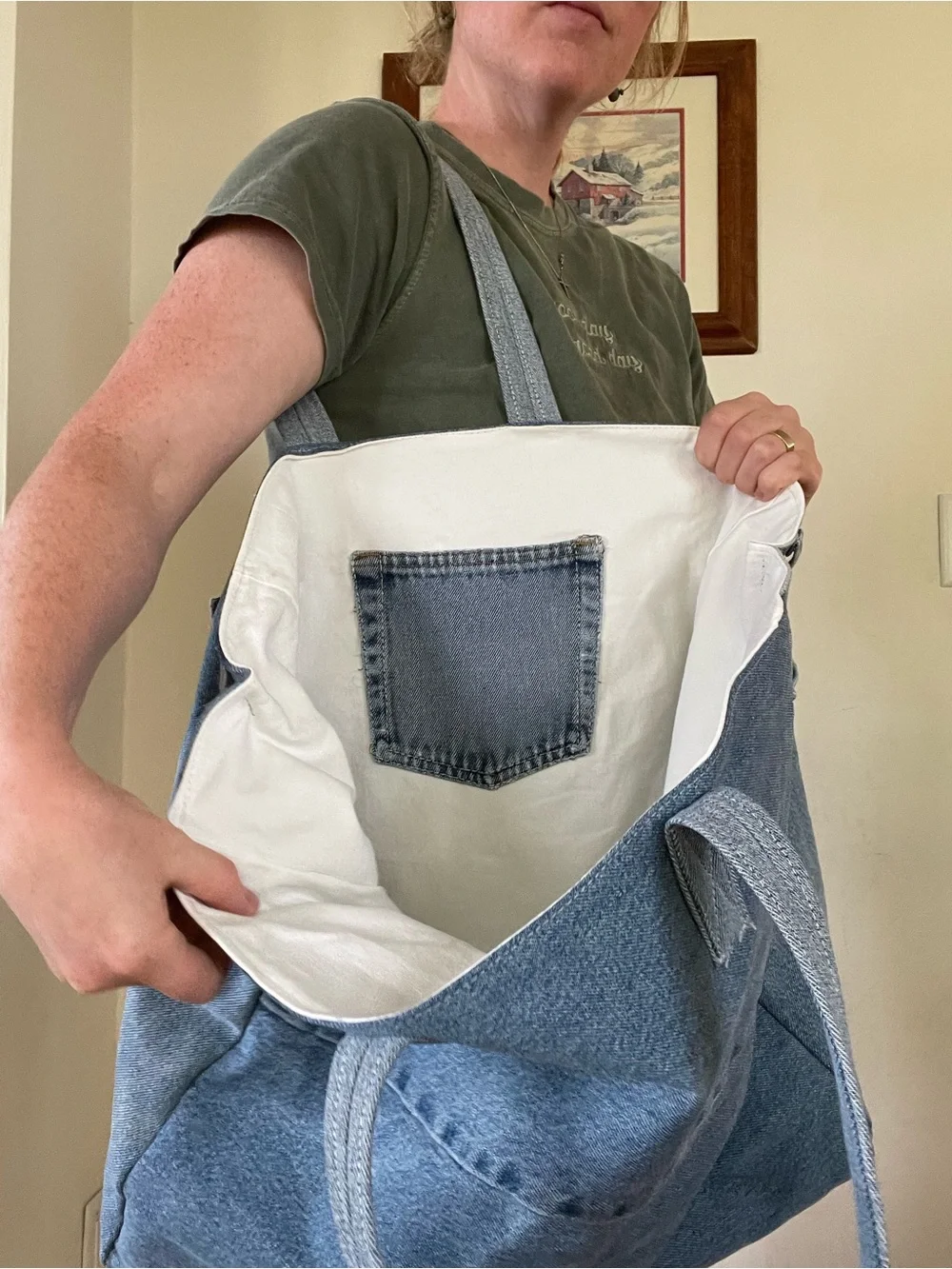 Denim Tote Bag with Front Pocket Detail - Blue